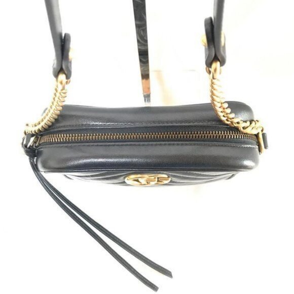 Authentic GUCCI Marmont GG Camera Bag Calfskin Crossbody Chain Shoulder Black - Picture 9 of 16